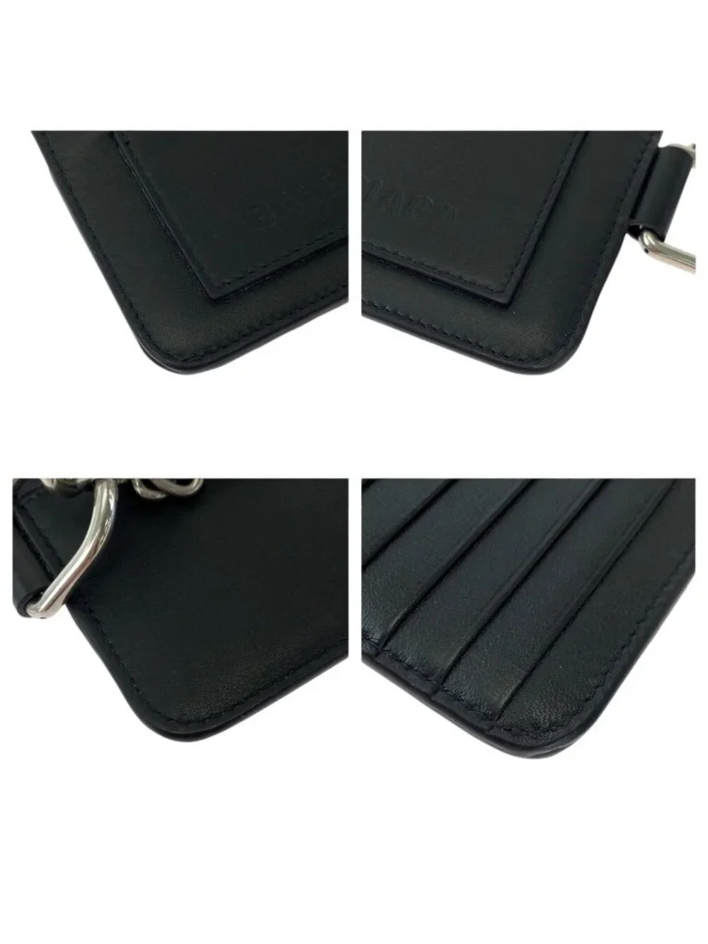 Balenciaga Logo Black Leather Chain Coin Case Fragment Card